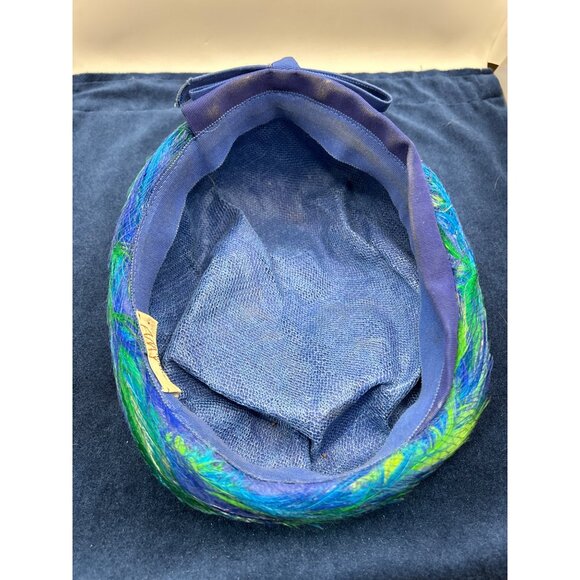 Vintage Blue & Green Feather bubble Hat Amy NY - Picture 7 of 12